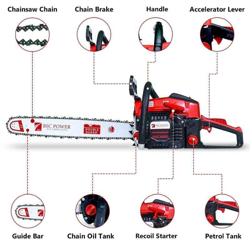 BSC Power 6800 22 inch 68CC 2 Stroke Petrol Engine Operated Chain Saw, MTAK-EN-CH-5282 - Image 2